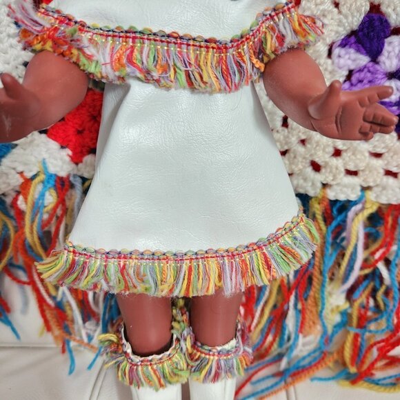 Vintage Regal Native American Doll Faux Doeskin Outfit Fringed Edges Sleepy Eyes - Picture 6 of 11